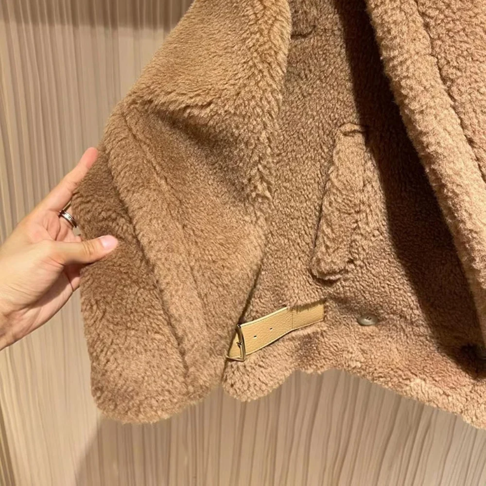 Real Wool Alpaca Teddy Bear Coat for Women, - Picture 7 of 8